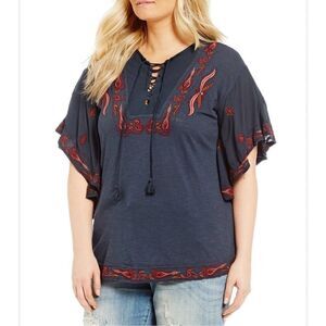 Lucky Brand Embroidered Peasant Top cotton blend size XL